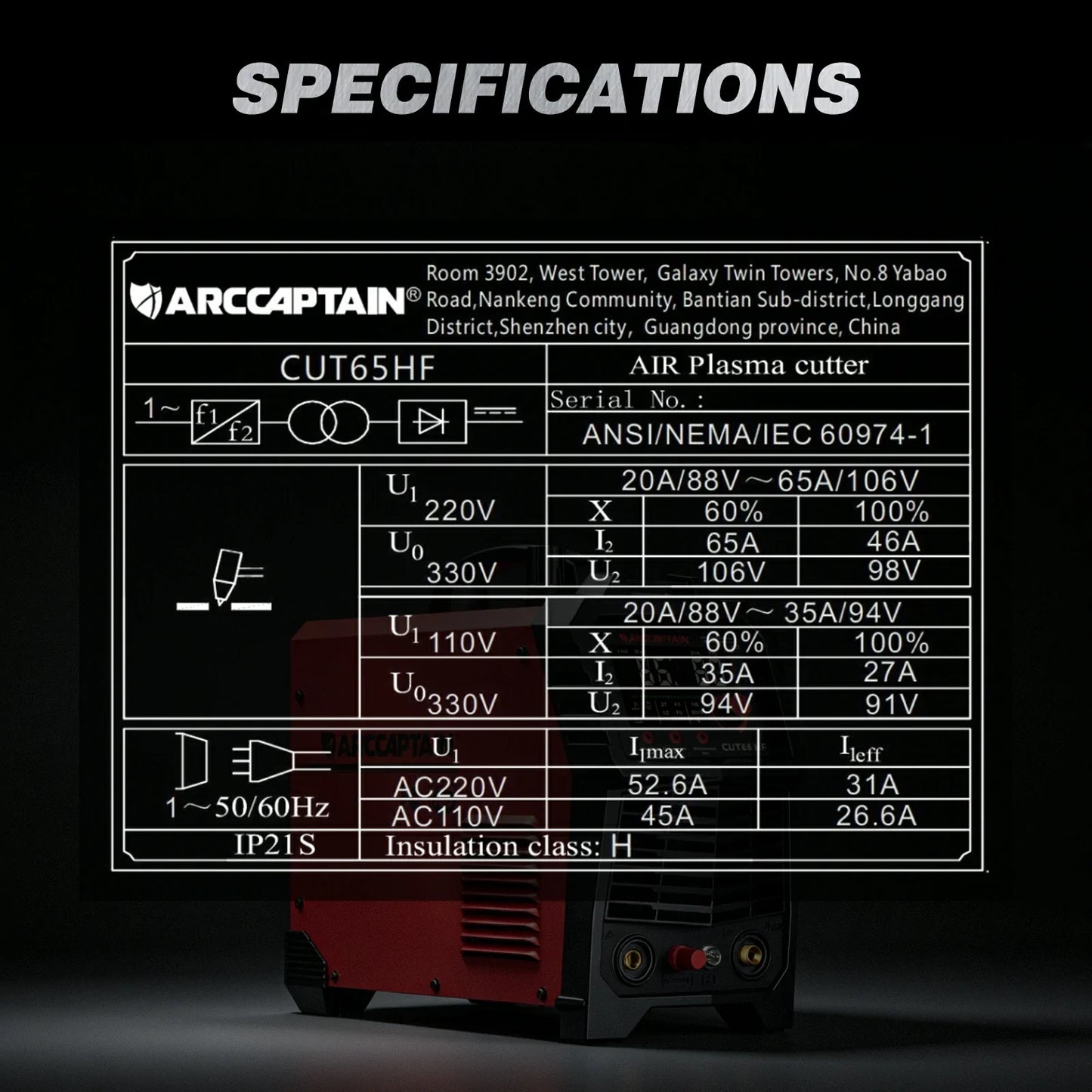 Arccaptain CUT65 HF 65A Heavy-Duty Plasma Cutter